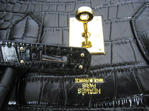 High Quality Fake Hermes Birkin 35cm Crocodile Veins Bag Black 6089 - Click Image to Close